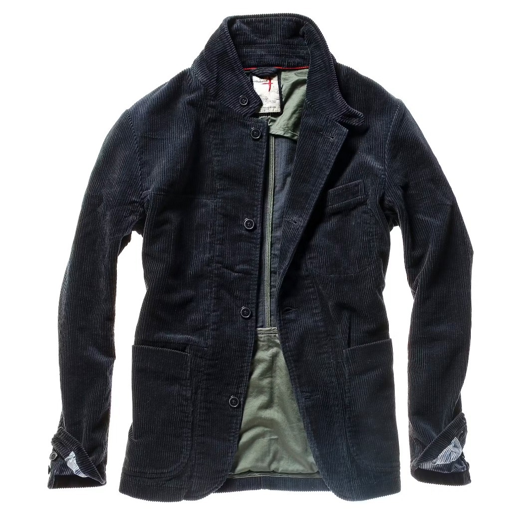Relwen Corduroy Trap Blazer Mens Medium Dark Navy Blue Cord Stretch Jacket